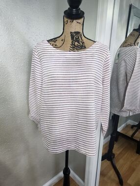 Sigrid Olsen Striped Boatneck Top in Cream and Dusty Rose